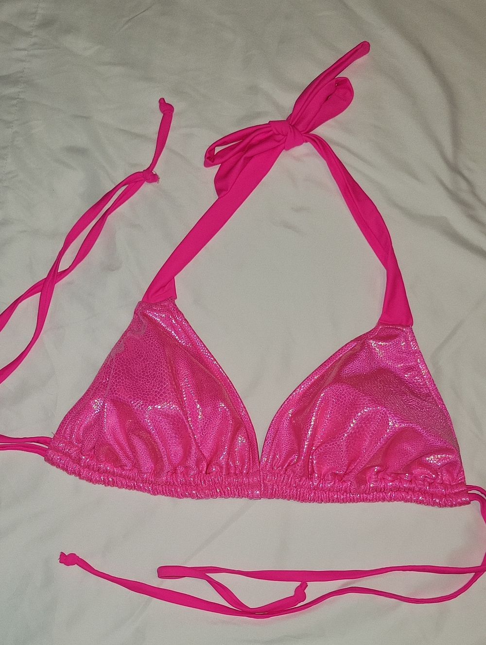 Shimmer Hot Pink Triangle Bandeau Bikini Top - Women's Swim